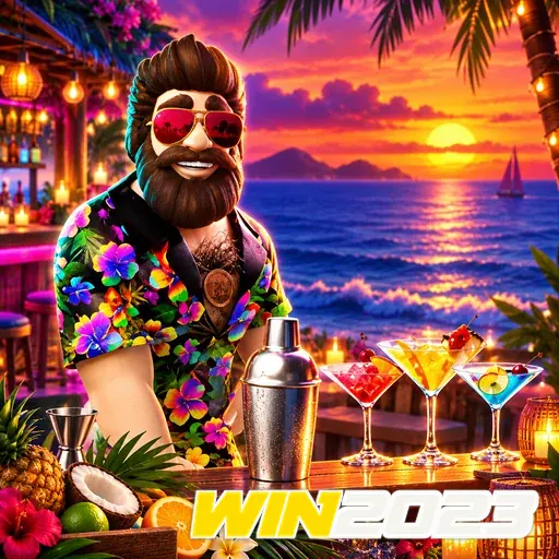 WIN2023 — ilustração de um personagem em uma festa tropical